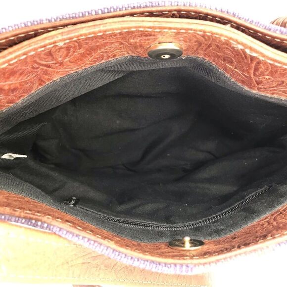 Kilim Purple Blue Tribal Ethnic Rug Design India Leather Strap Shoulder Bag - Picture 15 of 16